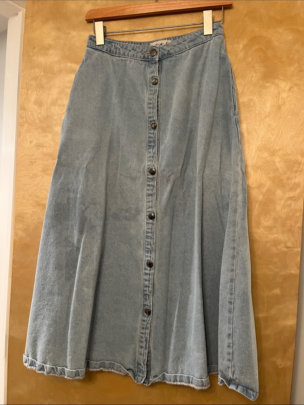 Listicle Light Blue Denim Button-Front A-Line Maxi Skirt